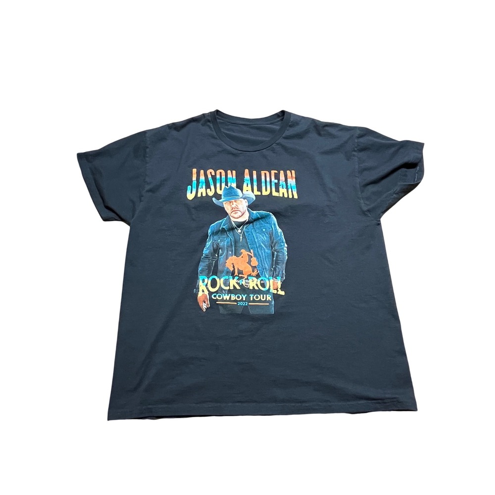 Jason Aldean Rock N' Roll Cowboy Tour 2022 Concert T-Shirt Black Short Sleeve